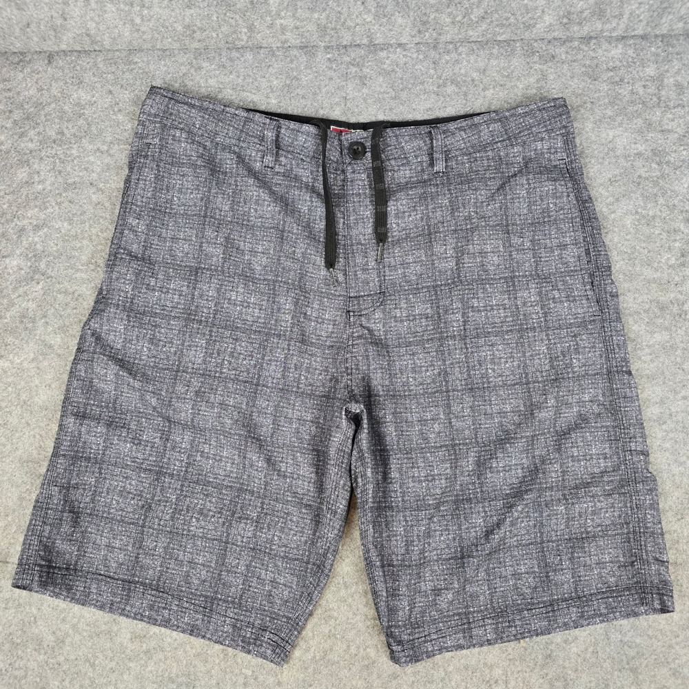Micros‎ Mens Hybrid Board Shorts Size 34 Grey Plaid Stretch Surf Walk MZBH-844C